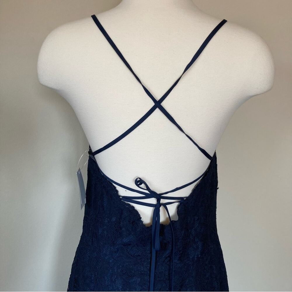 Dessy Collection NWT Halter Cross Back Lace Trumpet Midnight Dress Size 4 - Picture 6 of 9